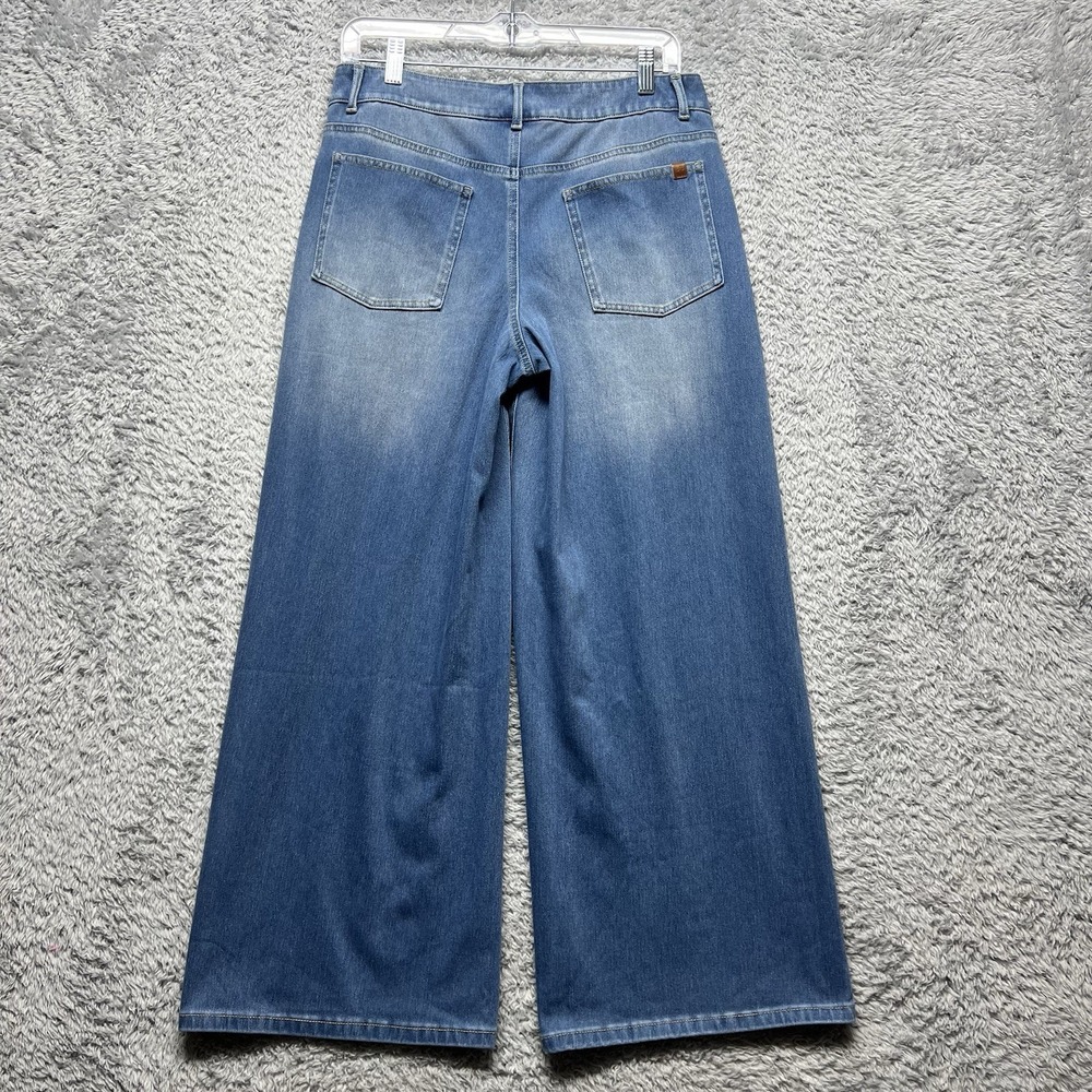 Halara Asymetrical Wide Leg Jeans PM Petite Medium Blue Stretch Faded Baggy - Picture 8 of 13